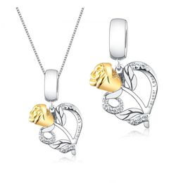 Fit Original Pandora Charm Bracelet 925 Silver Rose Flower Zircon Pendant Bead Making Reflexion Craved Love Forever Berloque261Y
