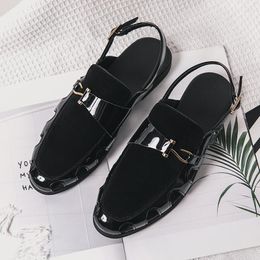 Men Male Sandals Summer Breathable Hollow Buckle Formal for Black White Size