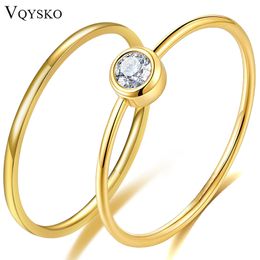 VQYSKO Zircon Braided Interlocking Rings Stackable Anniversary Ring Christmas Gifts For Couple Minimalist