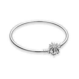 Real S925 Sterling Silver Charms Bracelets Bangle Bracelet With Sparkling Star Clasp Fit For Pandora DIY Bead Charm311f