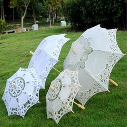 Stock Ivory Lace Bridal Wedding Parasol White Lace Umbrella Victorian Lady Costume Accessory Bridal Party Decoration Parasols Chea281l