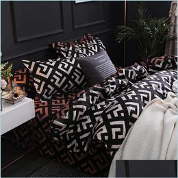 Bedding Sets Luxury Black Bedding Set Queen King Single Fl Size Polyester Bed Linen Duvet Er Modern Bird Plaid With Pillowcase Dro2423