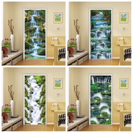 Wall Stickers Vinyl Green Forest Waterfall 3D Decal Door Sticker For Living Room Decor Removable Modern Landscape Art Wallpaper 230720