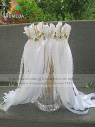 Banner Flags est 50/20/10pcs/lot white lace wedding ribbon wands wedding wands for wedding decoration 230720