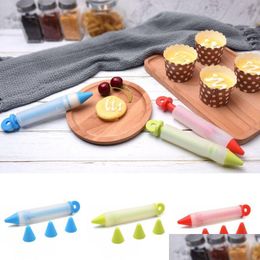 Tools Baking Food Pastry Sile Writing Pen Grade Chocolate 4-head Decorating Cream Cake Tool Drop Delivery Home Garden Kitchen Dini Dhgmb