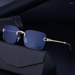 Sunglasses Fashion Rimless Cut-edge Women Vintage Square Blue Gradient Lens Metal Glasses Men High-quality Trendy