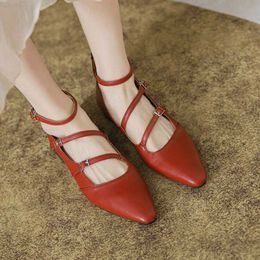 Dress Shoes Pu Leather Mary Jane Women Summer Flats Shoes 2023 Casual Pointed Toe Fashion Ankle Strap Buckle Comfort Non Slip Designer Shoes L230721