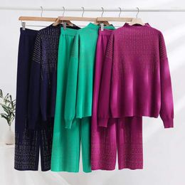 Women's Two Piece Pants Winter Knitted Sequin Women Sweater Fashion Sweaters 2/Two Pieces Sets Woman Pullovers Wide Legs Suits Clothing