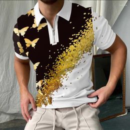 Men's Polos Summer High Quality Casual Fashion Polo Shirt Low-key Butterfly Pattern Lapel Zipper T-shirt Street Wear