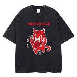 Men's T-Shirts Summer Vintage Men T-shirts Radiohead Print TShirt 100% Cotton Washed Vast Hip Hop Streetwear Breathable Tops Casual Y2K Clothes 230720