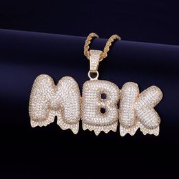 Custom Name White Drip Letters Chain Necklaces & Pendant Men's Zircon Hip Hop Jewelry with 4MM Gold Silver Rope Chain 20inch256Z