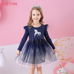 DXTON Girls Dresses Unicorn Clothes Winter Long Sleeve Dress Children 2023 Birthday Party Dresses For Girl Kids Cotton Costumes