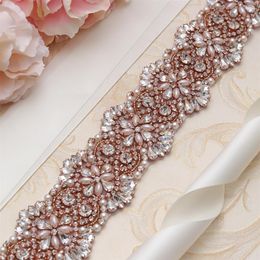 MissRDress Wedding Dress Belt Rose Gold Crystal Rhinestones Jeweled Bridal Belt For Wedding Prom Gown Belt YS811270L