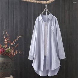 Women's Blouses Women Shirt Long Sleeve Irregular Hem Loose Mid Length Lapel Cardigan Lady Fall Spring Coat With Cufflink