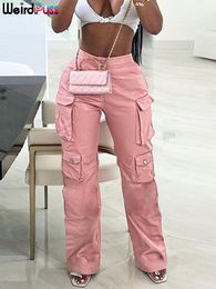 Women's Pants Capris Weird Puss Faux Leather Cargo Pants Women Pocket Casual Hipster Hip Hop Straight-Leg Trousers Wild Streetwear Basic Slim Bottoms 230720