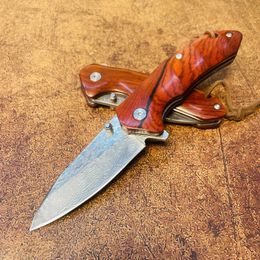 R1699 Flipper Folding Knife VG10 Damascus Steel Drop Point Blade Rosewood Handle Ball Bearing Fast Open EDC Pocket Knives with Leather Sheath MY