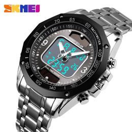 SKMEI Fashion Luxury Brand Watch Men 3Bar Waterproof Stainless Steel Strap Dual Display Quartz Men Watch relogio masculino 1493181I