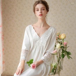 Women's Sleepwear French Style Cotton Lace Night Dress Women Spring Fall Sexy V Neck Peignoir Vintage Fairy Victorian Nightgown Princess
