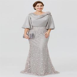 Plus Size Mother of the Bride Dresses Half Sleeves Wedding Guest Dress Mermaid Lace Evening Party Gowns321q