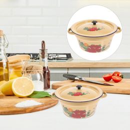 Stainless Steel Ceramic Kitchen pot with Enamel Lid - Retro Mixing Basin for Oil and Gadgets