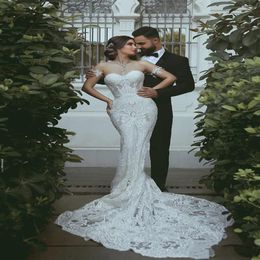 2022 White Mermaid Lace Plus Size Beach Wedding Gowns Sweetheart Drop Waist Sexy Berta Bridal Dresses279x