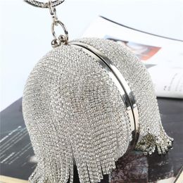 Women Diamond Clutch Evening Bag Bridal Wedding Round Ball Crystal Bags Tassel Purse Fashion Tote Handbag Shining Crossbody Bag9512822