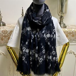 New design black Colour good quality 100% cashmere material thin and soft print flowers long scarves for women big size 200cm -100c244F