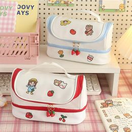 Kawaii Pencil Bag Cute Case 2 Layer High Capacity Pencils Pouch Free DIY Sticker School Stationery Girls Gifts