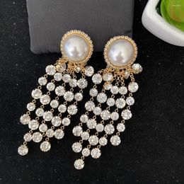 Dangle Earrings Fashion Design Exaggerated Crystal Tassel Pearl Gold Ear Clip Top Quality Luxury Jewellery Trend 2023