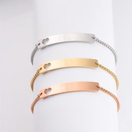 Hollow Love Stainless Steel Stamping Blank Bar Bracelet For Engraving Metal ID Bracelet Mirror Polished Whole 5pcs324H