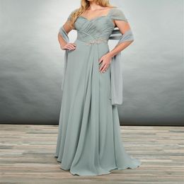 Dark Platinum Mother of the Bride Dresses with Wrap Chiffon Wedding Party Dress with Beads256L