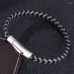 Charm Bracelets Simple Unisex Jewellery Black Grey Braided Leather Bracelet For Men Women Fashion Accessories S.Steel Clasp Bangle SP0499
