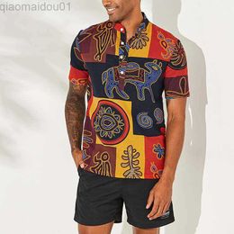 Men's Casual Shirts 2023 Ethnic Style Print Cotton Men Shirt Loose Short Sleeve Stand Collar Tops Retro Breathable Men Hawaiian Shirts S-5XL L230721