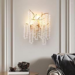 Wall Lamp Living Room Light Luxury Gold Sconce Aluminum TV Backdrop Lights European Crystal Decor LED