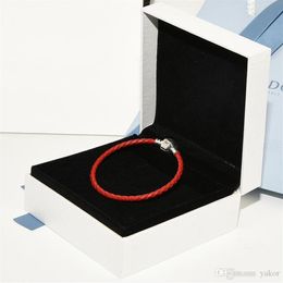 100% Real Red Leather Hand Chain Bracelet Bangle Set Original Box for Pandora 925 Sterling Silver Bracelets for Women Girls345A