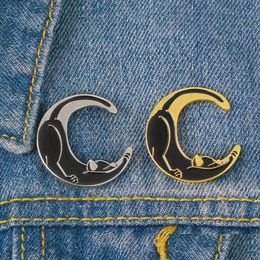 Pins Brooches Cat Enamel Pin Black Animal Brooch Moon Cartoon Gold Sier Lapel Denim Badge Jewelry Stretching Sleepy Gift For Boys A Dhrhi