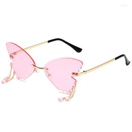 Sunglasses Women Men Butterfly Tassel Rimless Travel Beach Shades Party Decorative Eyewear Outdoor Goggles UV400 Sun Glasses