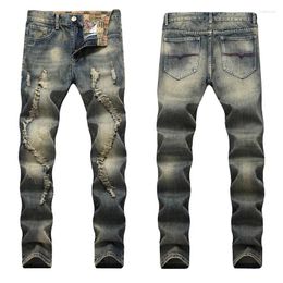 Men's Jeans Hole Quality Design Large Size Casual Long High Retro Denim Straight Personality