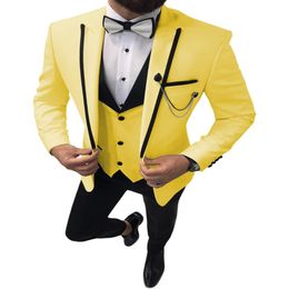 Slim Fit Yellow Groom Tuxedos Peak Lapel Groomsman Wedding 3 Piece Suit Fashion Men Business Prom Jacket BlazerJacket Pants Tie V247j