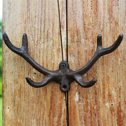 5 Pieces Nature Wall Hook Deer Antlers Cast Iron Bracket Hanger Home Garden Decorations Key Coat Holder Wall Mount Rustic Brown Vi239z