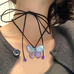 Pendant Necklaces Y2K Butterfly Necklace Adjustable Rope Chain Colourful Choker Jewellery Gift For Women Girl Teen