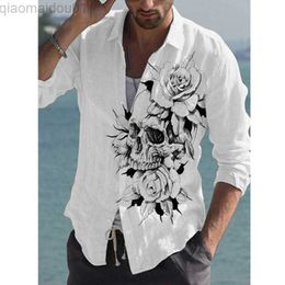 Men's Casual Shirts Autumn New Men Shirt Skull Print Fashion Personality Casual Oversize Long Sleeve Dress Loose Shirt For Men Tops Blouse Chemise L230721