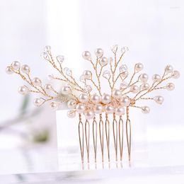 Hair Clips 1PCS Rose Gold Color Combs Handmade Pearl Crystal Wedding Jewelry Accessories Elegant Women Bridal Ornament