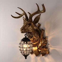 Nordic Crystal Wall Lamps Deer Head Lamp Bedroom Dining Room Bar Cafe Light Home Vintage Decoration Wall Light 334a