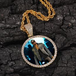 Custom Pos Necklace Fashion Gold Plated Circle Memory Iced Out Pendant Necklaces Mens Hip Hop Jewelry176S