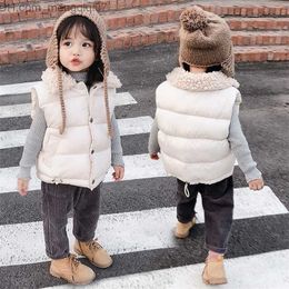 Waistcoat Children Cotton Vest Turn-down Collar Kids Winter Clothes Solid Colour Sleeveless Waistcoats For Girls Boys Soft Outerwear Casual 220812 Z230721