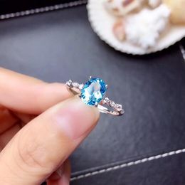 Cluster Rings Sale Fashion Clear Sky Blue Topaz Gemstone Ring For Women Real 925 Silver Natural Gem Girl Birthday Gift Jewelry