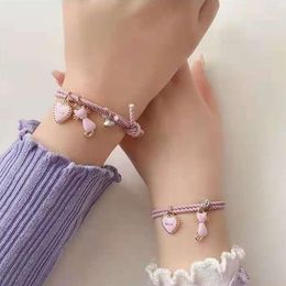 Charm Bracelets Romance Key Magnet Couple For Lovers Lock Heart Magnetic Bracelet Women Men Adjustable Braided Rope Jewelry Gift