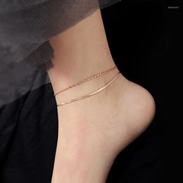 Anklets Stylish Simple Double Snake Chain Stainless Steel Female Multilayer Anklet Timeless Gold Colour Woman Foot Jewellery