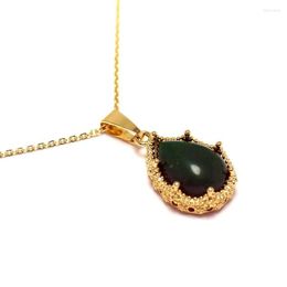 Pendant Necklaces Crown Necklace Gold Plated Brass Teardrop Faceted Green Stone Charms Natural